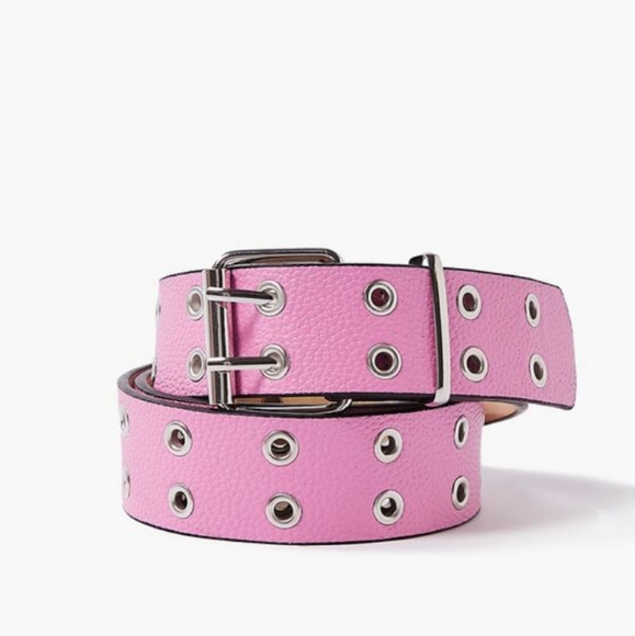 Accessories - Pink pebbled faux leather grommet belt